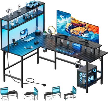 Gaming bureau - Gaming desk - Hoekbureau - 220x50 cm - Zwart, Verzenden, Nieuw