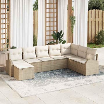 vidaXL Tuinbank Set 8 st Beige [Synthetisch]: Poly Riet, Tuin en Terras, Verzenden, Nieuw