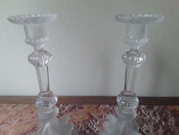 Stijl Val St Lambert ca 1955 - Kandelaar (2) - Glas - Set, Antiek en Kunst, Antiek | Glaswerk en Kristal