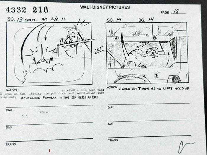 Walt Disney - Productie-storyboardpagina, ondertekend door, Collections, Disney