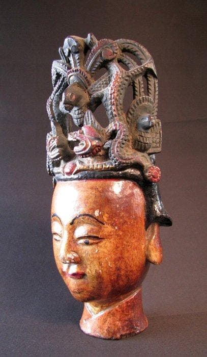 Bixia Yuanjun - popkop uit het Chinees theater - Hout -, Antiquités & Art, Antiquités | Autres Antiquités