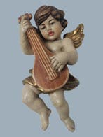 Snijwerk, Holzfigur - farbiger Engel mit Mandoline -
