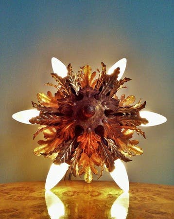 Lamp - Vintage vergulde luster met florale decoratie -