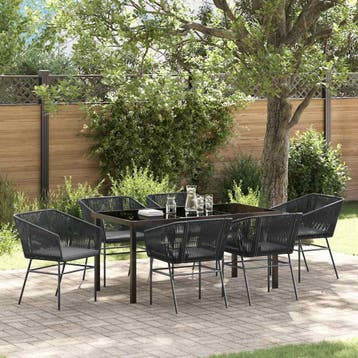 vidaXL Tuin Eettafel Set met kussen 7 pcs Zwart Gepoedercoat, Verzenden