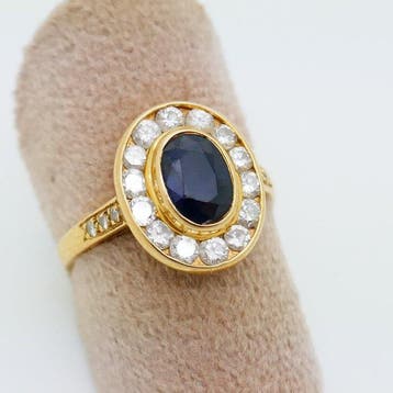 Ring - 18 karaat Geel goud - 1.90ct. tw. Saffier - Diamant, Nieuw