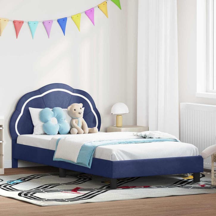 vidaXL Kinderen bedframe met hoofdboard Politieblauw 90 x, Maison & Meubles, Chambre à coucher | Lits, Envoi