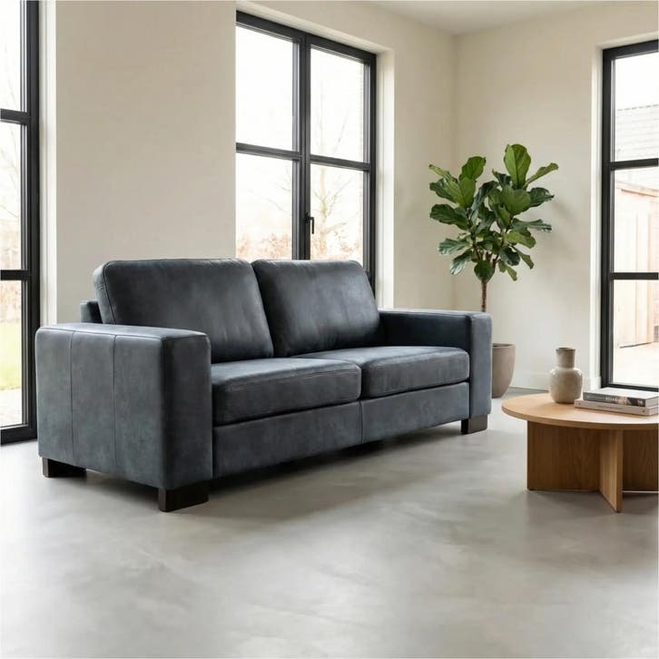 Leren bank Enjoy - 2,5 zits - Kenia Denim (blauw) - Poten, Maison & Meubles, Canapés | Salons, Enlèvement ou Envoi