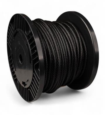 Staalkabel 5 mm 50 meter op katrol Zwart, Verzenden, Nieuw