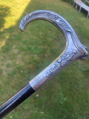 Delheid Frères Wandelstok - .800 zilver, Ebbenhout - Antieke