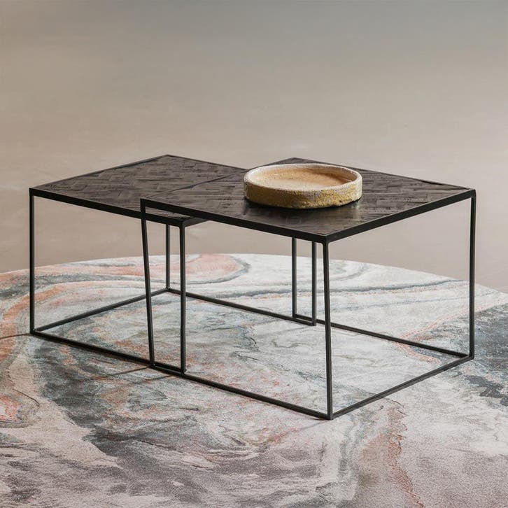 Salontafel Mangohout Carlin Set Van 2 Laag, Huis en Inrichting, Tafels | Salontafels, Nieuw, Overige houtsoorten, Overige vormen
