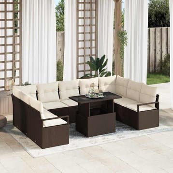 vidaXL Tuinbank Set 10 st Bruin Poly rattan, Verzenden, Nieuw