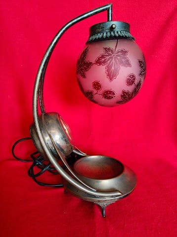 Bureaulamp - Verzilverd messing - Lamp en klok