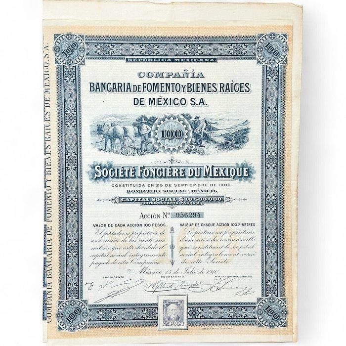 Mexique. 3 Antique Mexican Bearer Shares Certificates, Antiek en Kunst, Antiek | Speelgoed