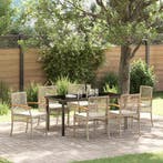 vidaXL Tuin Eettafel Set met kussen 7 pcs Beige en Zwart, Verzenden, Nieuw