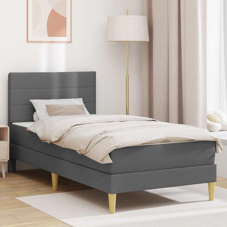 vidaXL Bedframe Donkergrijs 90 x 200 cm Polyester, Huis en Inrichting, Slaapkamer | Matrassen en Bedbodems, Nieuw, Verzenden