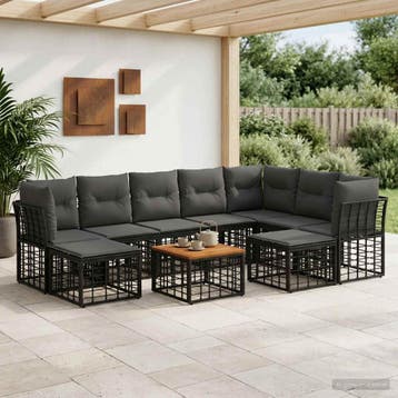 vidaXL Buiten bank set 10 st Zwart en Donker Grijs Polyester, Verzenden