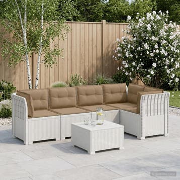 vidaXL 5-Zits Tuinbank met Kussens Rattanlook PP Wit, Verzenden