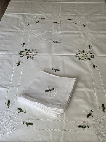Nappe et 8 serviettes - Nappe (9) - 220 cm - 164 cm, Antiquités & Art