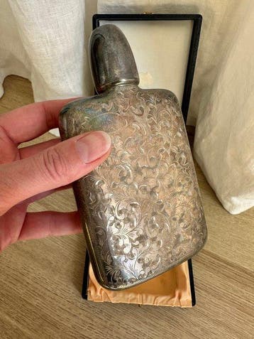 Fles - .950 zilver - Antiek zilveren veldfles, Antiek en Kunst