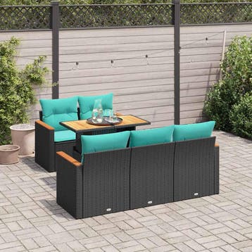 vidaXL 6-delige Loungeset met kussens poly rattan zwart, Verzenden, Loungeset
