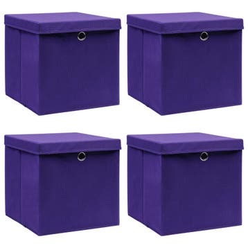 vidaXL Opbergboxen met deksel 4 st 32x32x32 cm stof paars, Verzenden, Nieuw