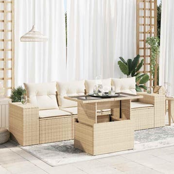 vidaXL 5-delige Loungeset met kussens poly rattan beige, Verzenden, Nieuw, Loungeset
