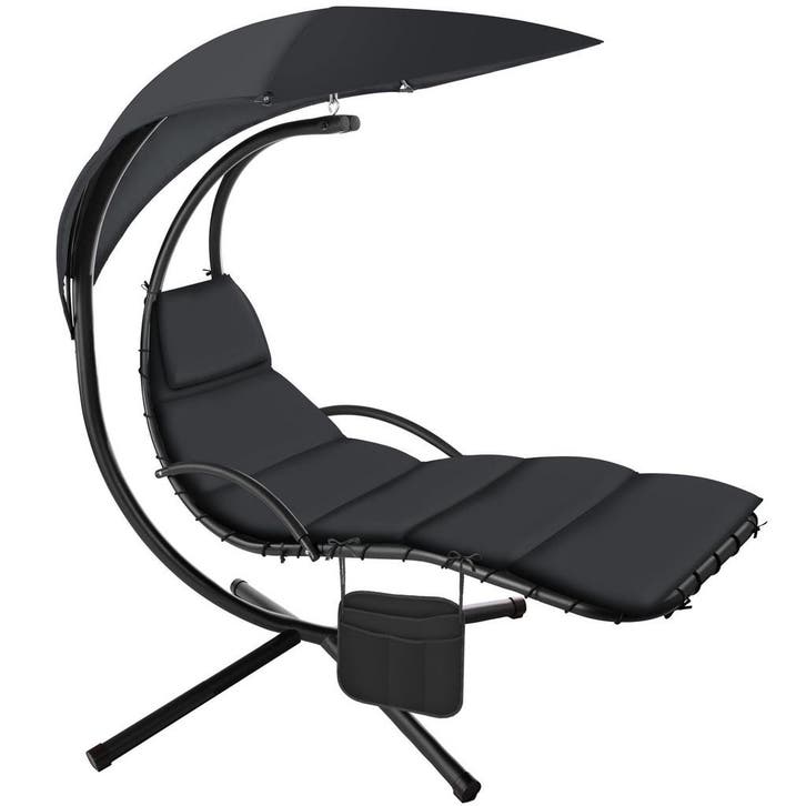 tectake Hangstoel Elaria met zonnedak en zijvak - zwart, Tuin en Terras, Overige Tuin en Terras, Verzenden