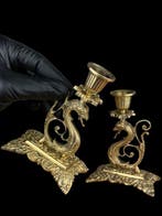 Kaarsenhouder - Verguld messing - Figuur zoomormef – IVF?