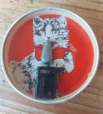 Onbekend - Jouet en étain - 3 stuks Antieke Kat en muis, Antiek en Kunst