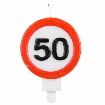 Kaars 50 Jaar Verkeersbord 8cm, Verzenden, Nieuw