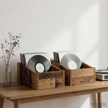 vidaXL LP Recorddoos 2 st Oud hout 23 x 33 x 16 cm Bewerkt, Computers en Software, Verzenden, Nieuw