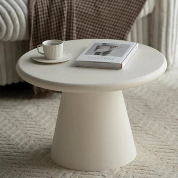 Salontafel Mangohout Rond Maya Microcement 60 Beige cm, Verzenden, Rond, Nieuw, Industriële meubels