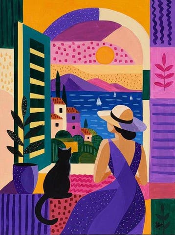 Adri Q 120 x 90 cm - Mirada al Horizonte: La Mujer, el Gato