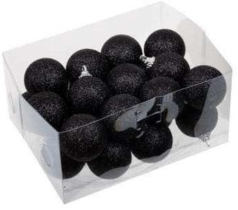 Glitter Kerstballen Zwart 40 mm doosje 24 stuks, Nieuw