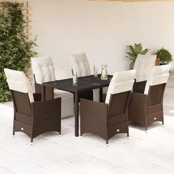vidaXL 7-delige Bistroset met kussens poly rattan bruin, Verzenden, Nieuw