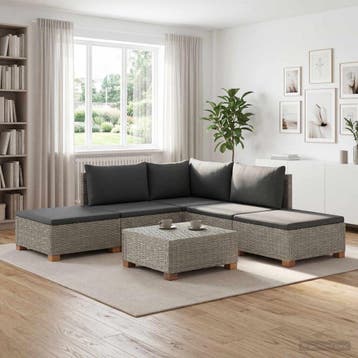 vidaXL 6 st Rieten Loungeset met Kussens GENDT Natuurlijk, Verzenden, Nieuw