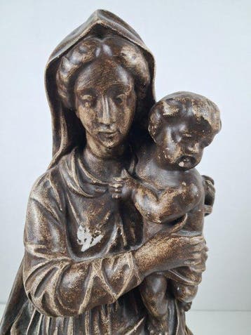 Beeld, Madonna met kind - 43 cm - Gips, Antiek en Kunst