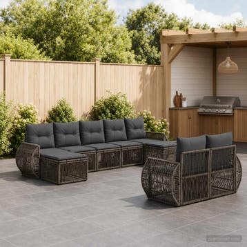 vidaXL Tuinbank Set 9 st Grijs en Donkergrijs poly rattan, Verzenden, Nieuw