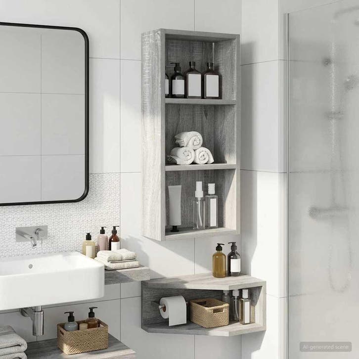 vidaXL Badkamer wandkast met plank Grijze Sonoma 30 x 14 x, Huis en Inrichting, Tafels | Kaptafels, Nieuw, Verzenden