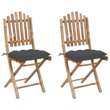 vidaXL Opklapbare stoelen (2 stuks) met kussens, bamboe, Verzenden, Nieuw