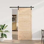 vidaXL Schuifdeur Naturel 80 x 208 cm Massief grenenhout, Verzenden, Nieuw