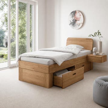 Van Schaik Nordic Oak Massief Houten 1-Persoons Ledikant met, Huis en Inrichting, Nieuw