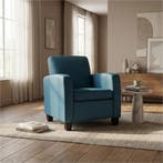 Leren fauteuil Joy - Toledo Turquoise (blauw) - Poten hout, Nieuw, Ophalen of Verzenden, Eigentijds, Klassiek, Modern, 50 tot 75 cm