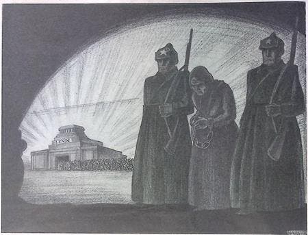 Nadezhda Krupskaya wordt gevangen genomen op spotprent, Antiquités & Art, Art | Lithographies & Sérigraphies, Envoi