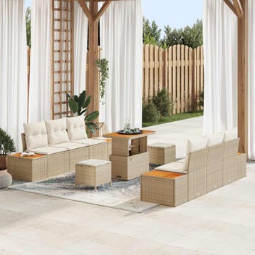 vidaXL Tuinbank Set 9 st 8-Aantal zitplaatsen Beige en Crème, Verzenden, Nieuw