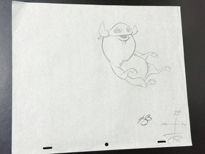 Walt Disney - Originele animatietekening van Pumbaa - Timon, Verzamelen, Disney