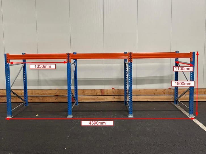 Palletstelling - 4 staanders 1500x1100 - Totale lengte: 4m39, Zakelijke goederen, Kantoor en Winkelinrichting | Magazijn, Stelling en Opslag