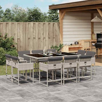 vidaXL 11-delige Tuinset met kussens poly rattan lichtgrijs, Verzenden, Nieuw, Tuinset