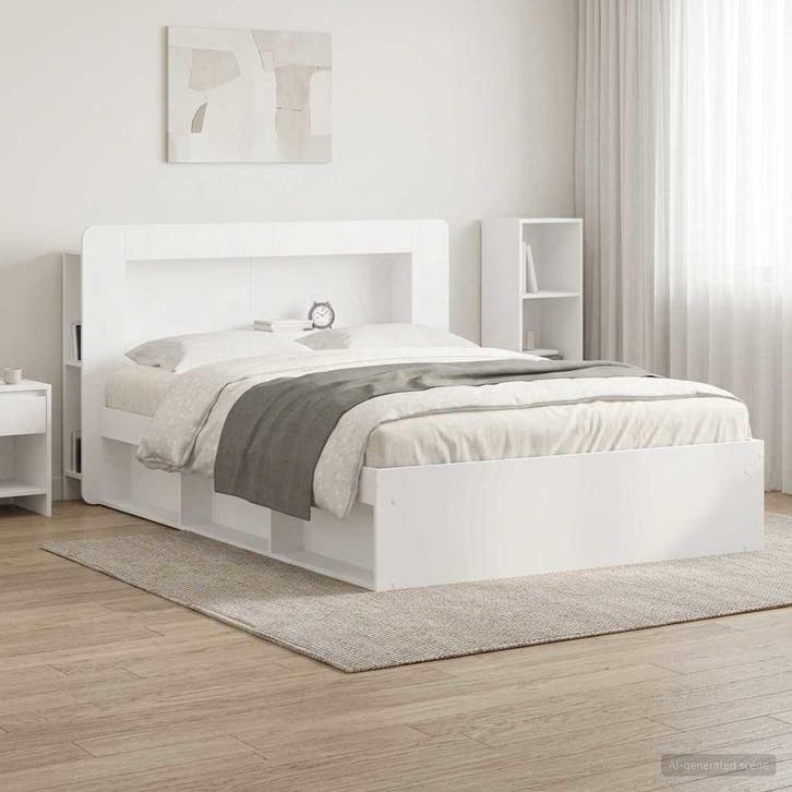 vidaXL Hoofdeinde Kast met opslag Wit Geconstrueerd hout, Maison & Meubles, Chambre à coucher | Lits, Envoi