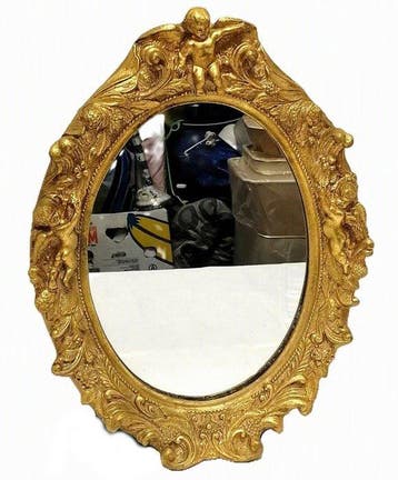 Elegante Retrospiegel 24k verguld 54 cm - Cherubijnen in